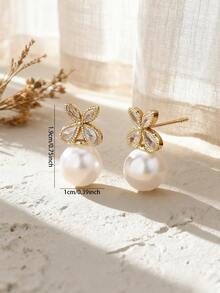 1 Pair Minimalist Zirconia Round Stud Earrings, Suitable For Daily Wear - Gold - View 4