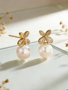 1 Pair Minimalist Zirconia Round Stud Earrings, Suitable For Daily Wear - Gold - View 5