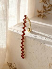 1pc Minimalist Square Zirconia Long Belly Button Rings, Intimate Body Jewelry Accessory For Party - Rectangle - View 7