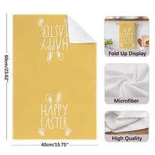 2条黄色格子底复活节兔子和彩蛋图案厨房巾，40*60厘米，柔软超细纤维材质，适用于家庭、厨房、餐厅、户外露营、桌面清洁、餐具擦干，节日礼物 - 彩色 - 查看 3