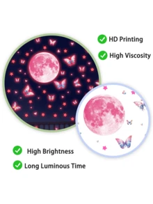 1pc Pink Glow-In-The-Dark Moon, Star, Butterfly Wall Sticker For Ceiling, Children's Room, Bedroom, Suitable For Living Room, Bedroom, Study, Dining Room, Kitchen, Bathroom, Foyer - Pink - View 6