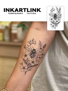 INKARTLINK 1张自然系列装饰贴纸，图案包括鸟、蝙蝠、蜜蜂和金鱼。防水临时人体彩绘纹身，可持续1-2周，果汁纹身图案，适合秋冬季节身体装饰，潮流达人必备，男女通用。 - 黑色 - 查看 15