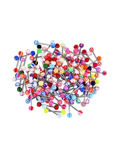 14G Tongue Rings, Stainless Steel, Barbell Style Piercing Jewelry, Random Styles, 50/100pcs/Pack, Multi-Color Options