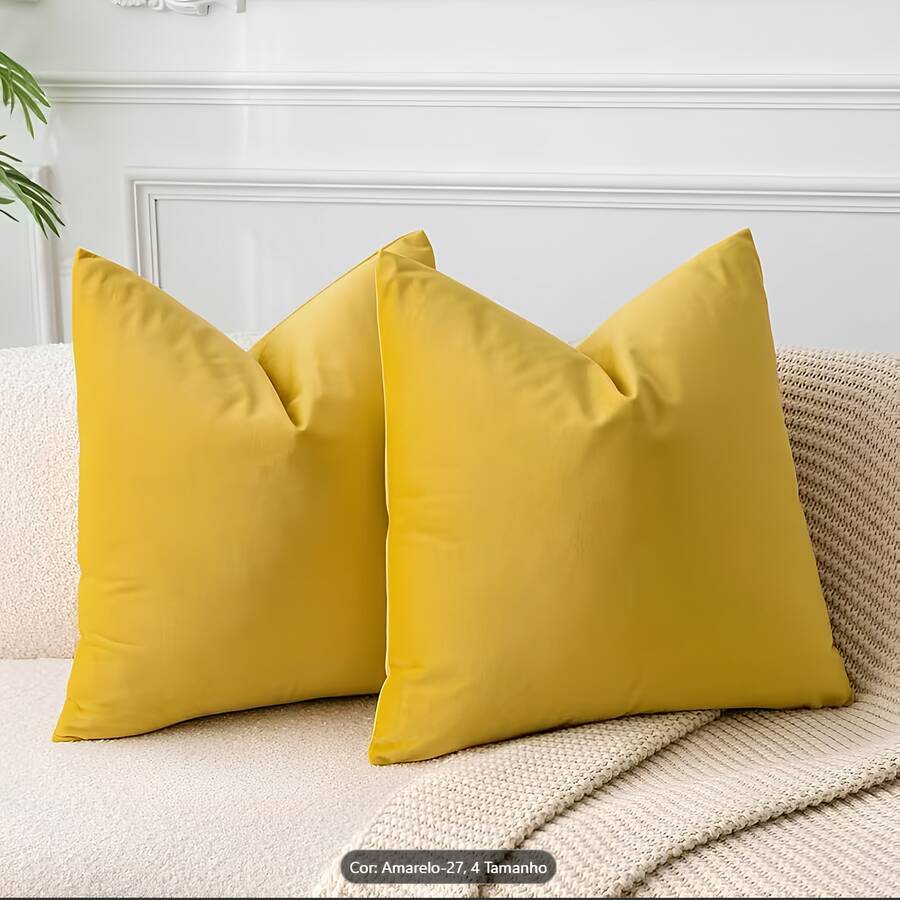 Set Of 2 Cushion Covers 45x45 Premium Smooth Velvety Suede With Invisible Zipper, Decorative - Mustard Yellow - View 1