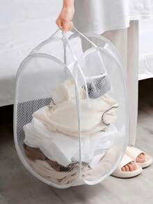 سلة غسيل مصنوعة من شبكة بمقبض - مثالية للسكن الجامعي والسفر والحمام - مصنوعة من البوليستر، قابلة للطي، لتخزين الملابس القذرة (لون عشوائي) - متعدد الألوان - مشاهدة 17