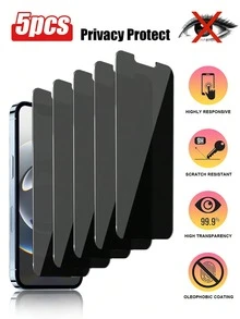 5pcs Anti-Spy Tempered Glass Screen Protector Compatible With Apple Devices, Anti-Peeping, Anti-Scratch, Anti-Collision, Compatible With Iphone X/XR/11/12/13/14/15/16/16 Plus/16 Pro/16 Pro Max/17/17 Air/17 Pro/17 Pro Max Series Screen Protection Essentials, Applicable To Daily Shield, Office, Home Privacy Screen Protector Phone Screen Protector Phone Accessories Waterproof Shockproof Anti-Fall Scratch Resistant - Black - View 18