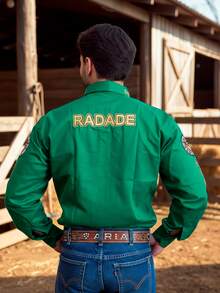 Men's Country Rada Embroidered Shirt Barretos Peao Agro Top - màu xanh lá - Xem 2