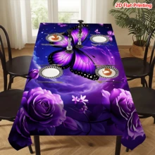 1/20pcs Purple Butterfly Rose Tablecloth, Polyester Outdoor Picnic Camping Wedding Birthday Party Restaurant Self-Service Dinner Spring Home Decor - Multicolor - View 15