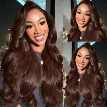 Uveous 200% Density 34 Inch Chocolate Brown Body Wave Lace Front Wig Transparent 13x4 HD Lace Frontal Wigs 13x4 Lace Closure Colored Human Hair Wigs - S4 - 查看 2