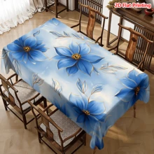 1/20 piezas Mantel de poliéster con patrón floral azul, tejido, adecuado para picnic, camping, boda, cumpleaños, buffet de restaurante, decoración del hogar de primavera - Multicolor - Ver 4
