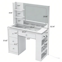 CollaredEagle Vanity Desk With Mirror And Lights,Transparent Top Vanitys With 2 RGB Drawers, A Variety Of Lighting Modes Brightness Adjustable,Power Outlet, Side-Mounted Large-Capacity Storage, White - Xem 4