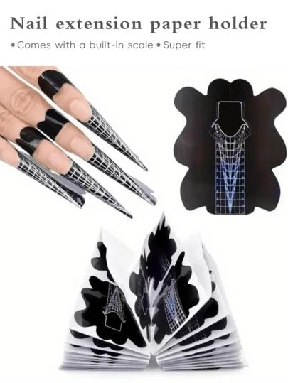 SAUA 100pcs Black Square Nail Extension Tips, Suitable For C-Curve Acrylic UV Gel Nail Extensions, Nail Extension Tool Guide Sticker Set, Nail Art Supplies, Nail Tools, Back To School Nail Art Tools, Nail Art, Nail Tools, Press-On Nails