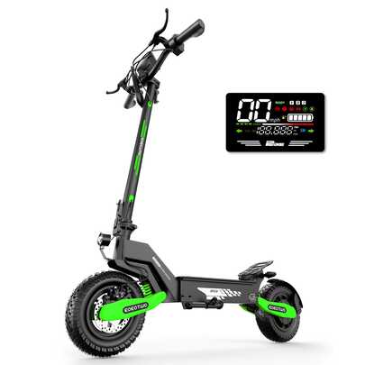 EOEOTWO GT06 Electric Scooter, Equipped With A 48V 23.4AH Battery, 1200W Motor, Three Adjustable Gears, Maximum Speed 30Mph, Range 40 Miles. One-Key Folding, 11-Inch*2 Vacuum Off-Road Tires. Latest LED Large-Screen Dashboard, Front And Rear Disc Brakes, Front And Rear Shock Absorbers. Aluminum Alloy Six-Eye Headlight, Fastest Charging Time 2-3 Hours, Electric Scooter. Green Model.