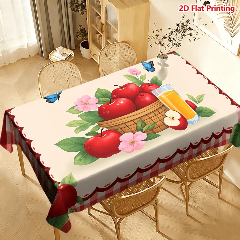 1/20 piezas Mantel con estampado de cesta de manzanas y mariposas, borde a cuadros rojos, tema primaveral, tela de poliéster, tejido, adecuado para picnic, camping, boda, cumpleaños, buffet de restaurante y decoración del hogar - Multicolor - Ver 1