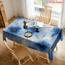 1/20 piezas Mantel de poliéster con patrón floral azul, tejido, adecuado para picnic, camping, boda, cumpleaños, buffet de restaurante, decoración del hogar de primavera - Multicolor - Ver 7