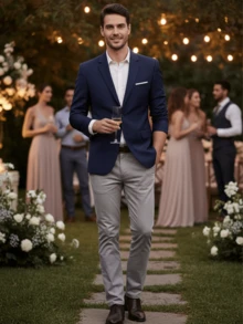 Áo vest nam màu đen trang trọng, phù hợp cho chú rể, phù rể, đám cưới, công sở, áo blazer dài tay một hàng khuy màu trơn, thích hợp cho các hoạt động thường ngày, cuối tuần, dã ngoại, du lịch, môi trường làm việc thoải mái hoặc các dịp bán trang trọng, quà tặng cho bạn trai/chồng, cỡ XS-XXXL. - Màu xanh hải quân - Xem 4