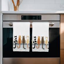 2pcs Minimalist Cute Cat Silhouette Pattern Kitchen Towels, Soft Polyester Material Dish Cloths, Suitable For Kitchen Decor, Cleaning, Holiday Party Decoration, Kitchen & Bathroom Essentials, Home Decor, Housewarming Gift - Multicolor - View 9