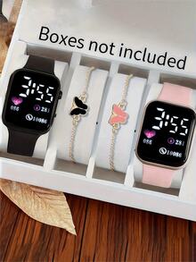 4pcs/Set Elegant Unisex Steel Band Quartz Watches, Couples Watch Set - Multicolor - View 1