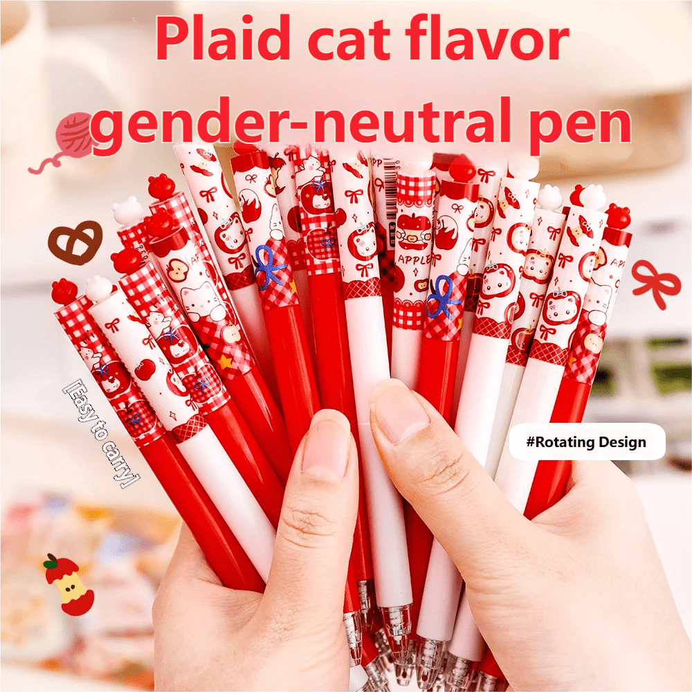 25/10/4pcs Apple & Cat Retractable Ballpoint Pens, 0.5mm Tip, Black Ink, Quick-Drying, Smooth Writing, Practical & Decorative, Suitable For Writing, Drawing, Note-Taking, Diary, Ideal Gift For Students, Office Supplies, Back To School