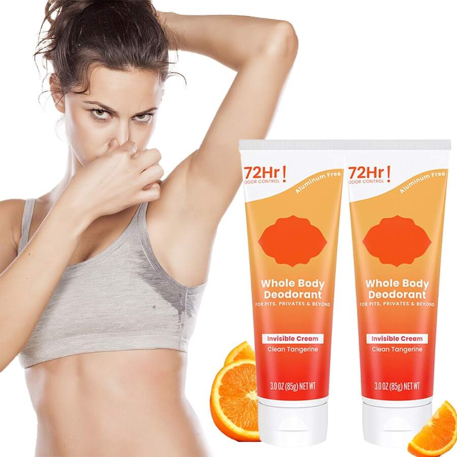 2 Pcs Whole Body Deodorant - Invisible Cream Tube - 72 Hour Odor Control - Aluminum Free, Baking Soda Free, Skin  - 3.0 Ounce (Clean Tangerine) - 膏狀 - 查看 1