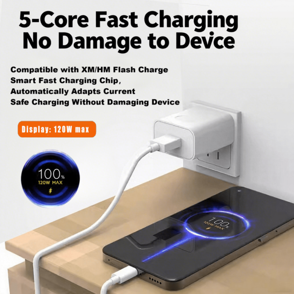 Carregador Super Rápido de 120W, Compatível com Xiaomi, Redmi, Black Shark e outros Telefones e Tablets Tipo-C, Suporta Carregamento Rápido, Também Adequado para Carregamento e Transferência de Dados de Carro, Compatível com iPhone 17, 17 Pro Max, 16, 16 Plus, 16 Pro, 16 Pro Max, Compatível com Redmi, Compatível com Cabo de Viagem OnePlus
