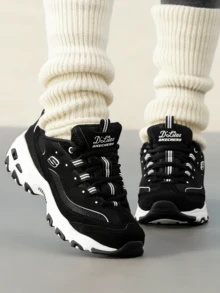 Skechers D'LITES 1.0 休闲鞋，男女透气运动鞋，熊猫图案，日常通勤鞋，复古厚底运动鞋 13148-BKW - 黑色/白色 - 查看 2