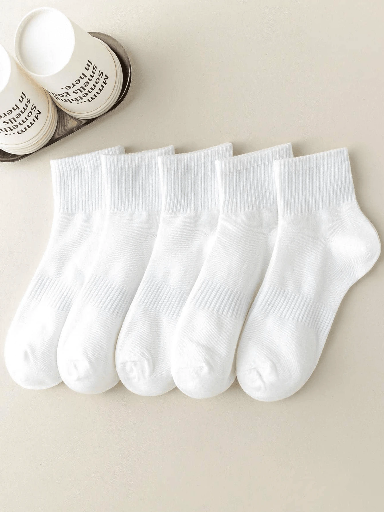 5 Pairs White Socks, Solid Color Socks For Women, Korean Style Mid-Calf Socks, Versatile For Autumn/Winter/Summer, Unisex Sports Socks, Couple Socks - White - View 1