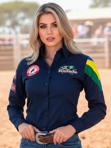 Women's Country Rada Shirt Embroidered Barretos Flag - Màu xanh hải quân - Xem 1