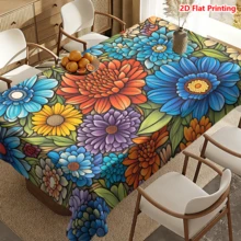 1/20pcs Floral Tablecloth, Colorful Daisy Pattern, Made Of Polyester Fabric, Woven, Suitable For Picnic, Camping, Wedding, Birthday, Buffet Restaurant And Spring Home Decor - Multicolor - View 6