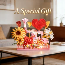 3D立体拼图花朵心形积木玩具，创意DIY手工礼物，花束积木，小颗粒拼装积木，立体玩具，情人节礼物，送给朋友和家人，青少年和成人皆宜 - 彩色 - 查看 3