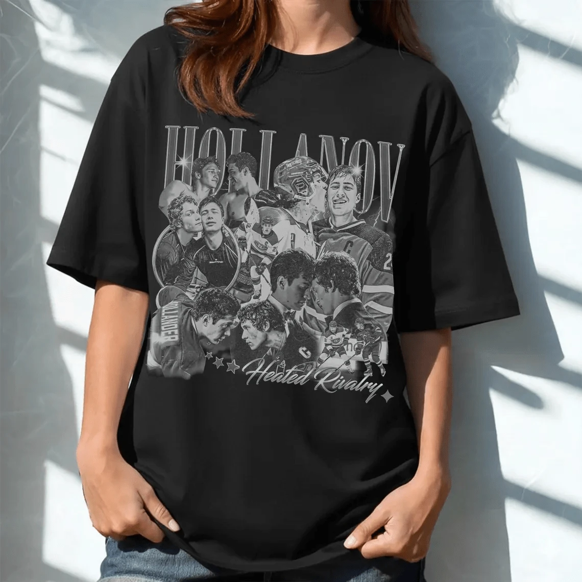 Hollanov Heated Rivalry Shirt, Gay Romance Tee, Connor Storrie Fan Merch, Vintage Love Gift - màu đen - Xem 1