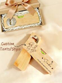 二合一个性化啤酒开瓶器兼木质水平仪，磁性竹制开瓶器，刻有“我爱你胜过一切”，男士最佳礼物，完美适用于爸爸、丈夫、伴郎、婚礼宾客、派对礼品、厨房必备品 - 彩色 - 查看 2