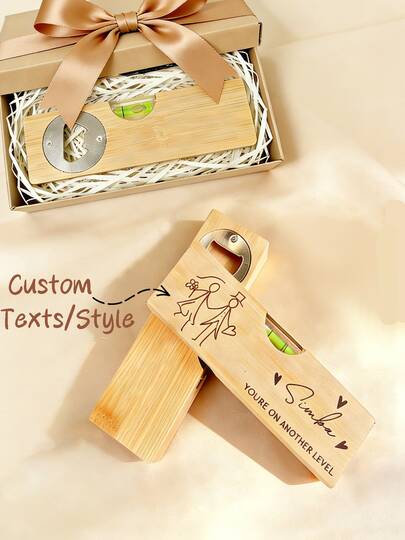 2-In-1 Personalized Beer Bottle Opener And Wooden Level, Magnetic Bamboo Bottle Opener With Engraved "I Love You More Than Anything", Best Gift For Men, Perfect For Dad, Husband, Groomsmen, Wedding Guests, Party Favors