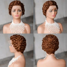 Short Curly Pixie Cut Wig Human Hair For  Women Chocolate Brown Short Human Hair Pixie Cut 13x4 Transparent Lace Front Human Hair Wigs Short Wigs  Color 4# Natural Curly - S4 - Xem 4