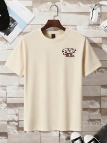 SS26 Camiseta de Manga Corta Unisex de Algodón 100% - Diseño Estilo Deportivo Retro con Letra "Pleyer" y Número 75 (Detalles "SLEVZE/KNIG"), Estilo Casual Juvenil para Uso Diario - Albaricoque - Ver 2