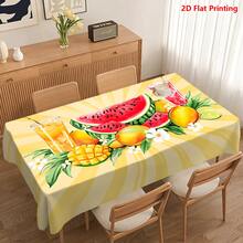 1/20pcs Tablecloth Set, Featuring Vibrant Summer Fruits (Watermelon, Mango, Pineapple) And Tropical Drinks, Accented With Flowers, On A Yellow Sunburst Background, Suitable For Picnics, Camping, Weddings, Birthdays, Buffets, And Spring Home Decor. - Multicolor - View 4