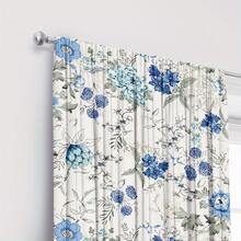 2pcs Refreshing Watercolor Floral Curtains, White Background With Blue Flower Patterns, Rod Pocket Design, Provides Privacy And Easy Installation, Ideal For Home Windows - Multicolor - View 6