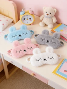 Cute Cartoon Rabbit Ears Faux Silk & Plush Eye Mask, Comfortable Sleep Mask, Can Be Used As Cold Or Hot Compress Eye Mask - Pink - View 3