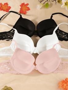 3pcs/Set Women's Supportive Bras, Comfortable Breathable Underwire Bras, Essential For Summer - Multicolor - View 2