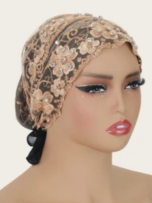 1pc Women's Fashion Elegant Double-Layer Hijab Undercap, Embroidered Rhinestone Hijab Headscarf, Middle Eastern Style Undercap - Rhinestone Embroidered Exquisite Hat - View 1