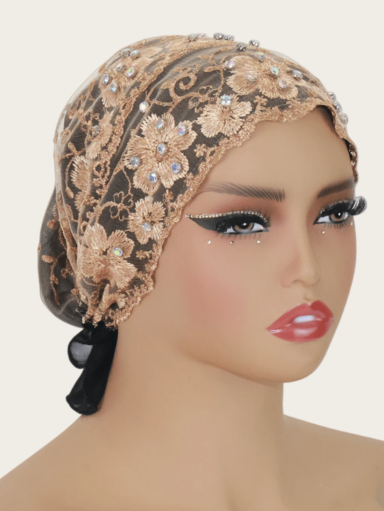 1pc Women's Fashion Elegant Double-Layer Hijab Undercap, Embroidered Rhinestone Hijab Headscarf, Middle Eastern Style Undercap - Rhinestone Embroidered Exquisite Hat - View 1