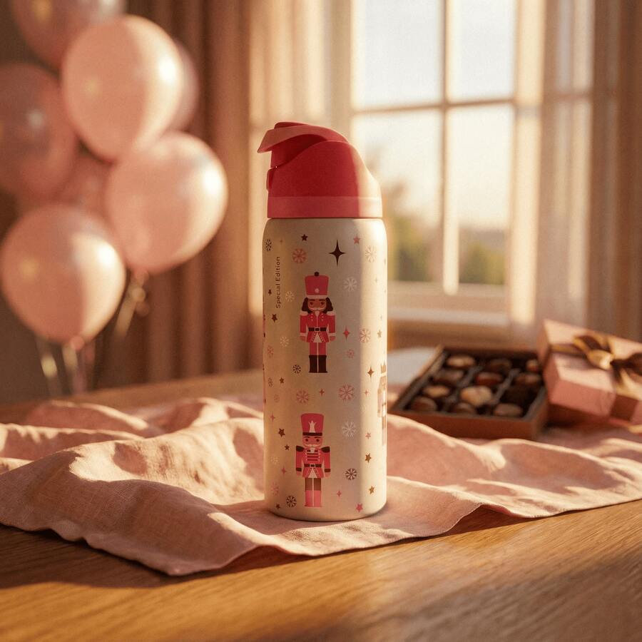 0walai The Nutcracker Vacuum Flask With Straw 32oz,945ML, Cold And Hot Water Can Be Insulated, Beautiful Appearance, Exquisite Workmanship, Suitable For Camping, Work, Indoor Use,Suitable For Gift,Perfect For Valentine's Day,Birthday,Giving Day. - 紅白色 - 查看 1