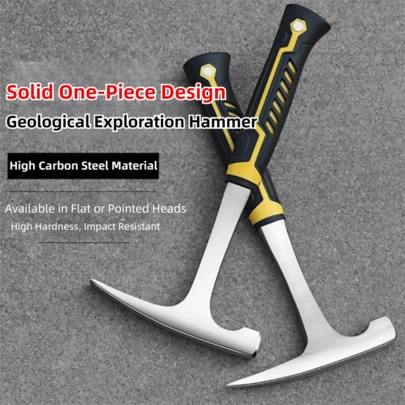 Geological Hammer High Carbon Steel Non-Slip Rubber Handle Rock Pick Hammer Brushed Finish Outdoor Exploration Geological Prospecting Hammer