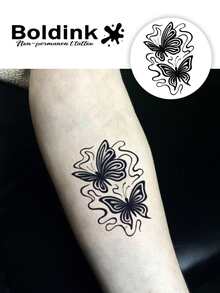 Boldink 1张优雅的心形、蜜蜂、蝴蝶装饰性临时防水纹身贴纸，持久1-2周，果汁纹身贴纸，秋冬季理想的身体装饰，深受女性和时尚达人的喜爱 - 黑色 - 查看 9