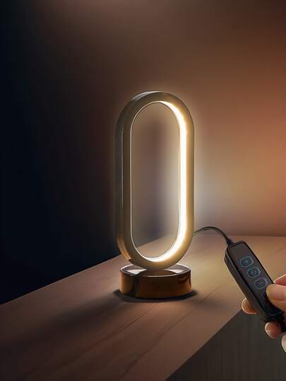 1 pieza Lámpara de mesa con anillo LED alimentada por USB - Iluminación ajustable con base de metal, control con botón pulsador - Luz decorativa de ambiente para dormitorio y sala de estar