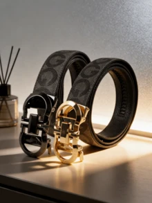 男士奢华商务皮带，几何图案合金自动扣皮带，饰有字母G印花，长度120厘米，可裁剪，适合搭配短裤、长裤、牛仔裤、西装，是送给男友或父亲的绝佳礼物。 - 彩色 - 查看 10