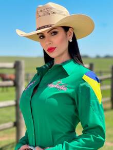 Women's Country Rada Shirt Embroidered Barretos Flag - 綠色 - 查看 4