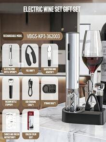 6-In-1 Electric Automatic Rechargeable Bottle Opener, Includes Bottle Opener, Vacuum Stopper, Wine Aerator, Capsule Cutter, Display Stand And USB Charging Cable, Silver - Multicolor - View 4