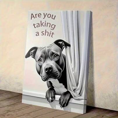 1pc Funny Dog Peeking Canvas Print - "Are You Pooping?" Wall Decor, Cute Pet Lover Gift, Suitable For Living Room, Bathroom, Bedroom, Home Office, Humorous Design, Durable Art, Humor Enthusiast