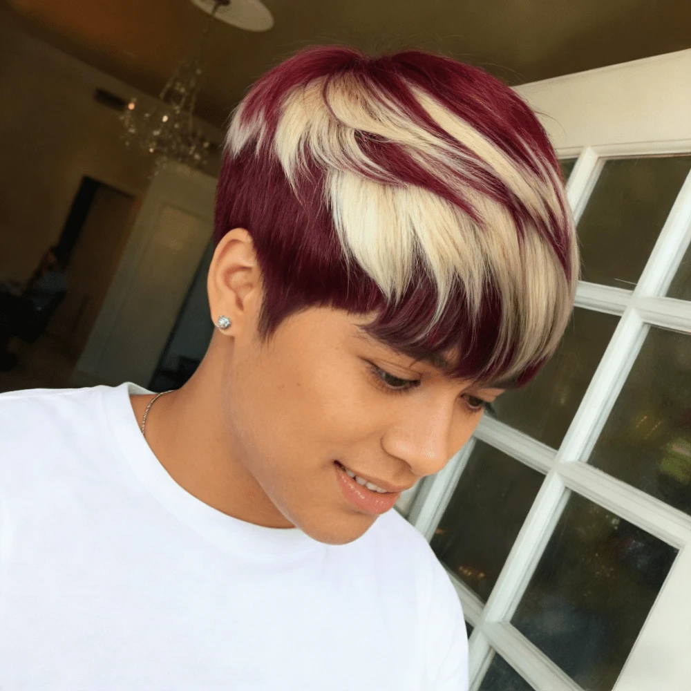 短款真人发精灵短发假发 613/红色 613/99j 短款刘海假发 真人发假发 女士精灵短发假发 - 彩色 - 查看 1